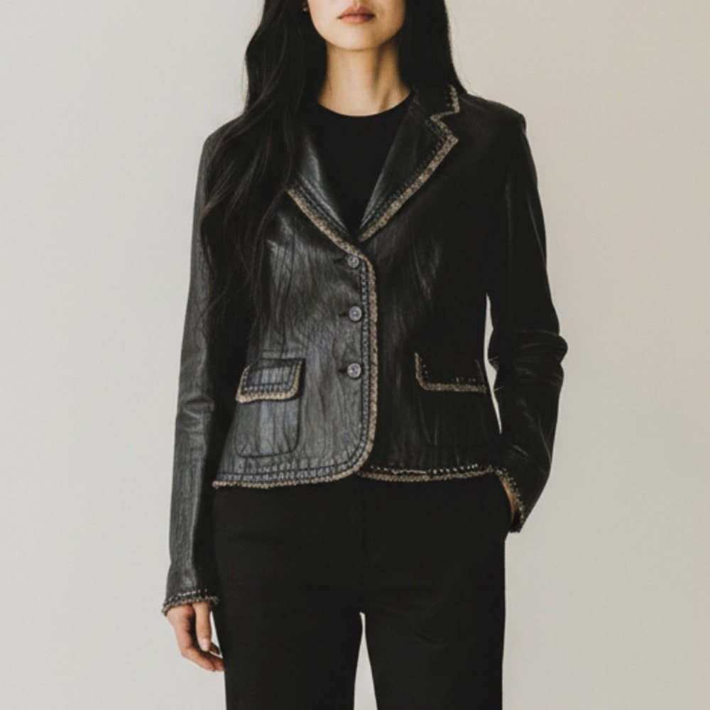 ALEXANDER JULIAN Dark Brown Genuine Leather Blazer Jacket
